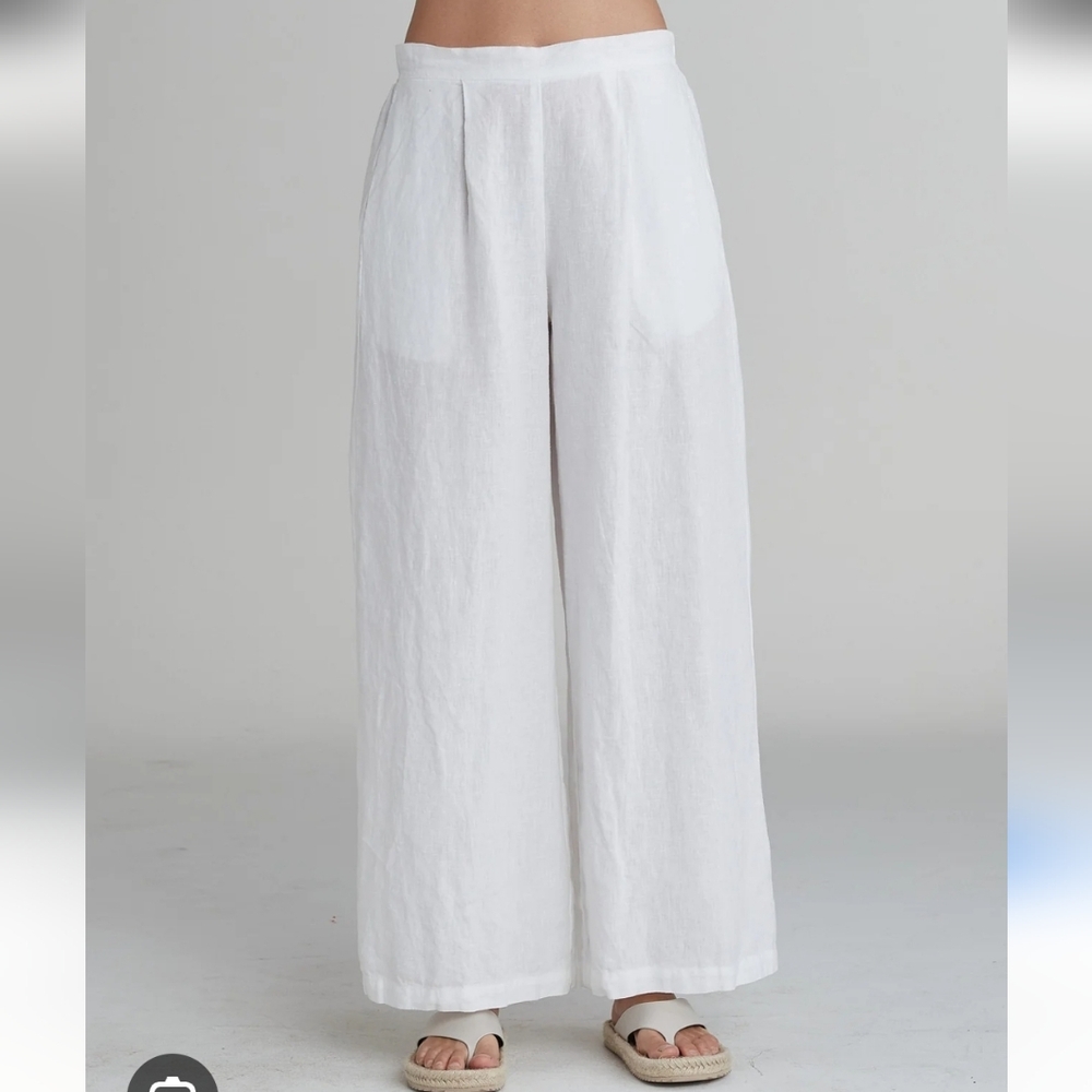 Cut Loose Solid Linen Women's Cream Wide Leg Pants